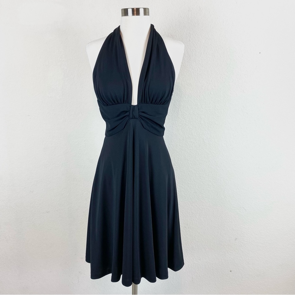 White House Black Market Black Midi V-Neck Fit & Flare Dress